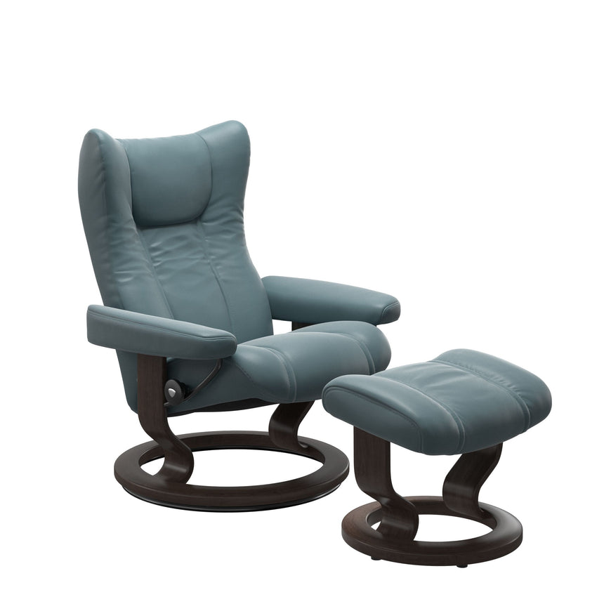 Wing Recliner - Classic Base - Paloma Teal Blue - Wenge Wood