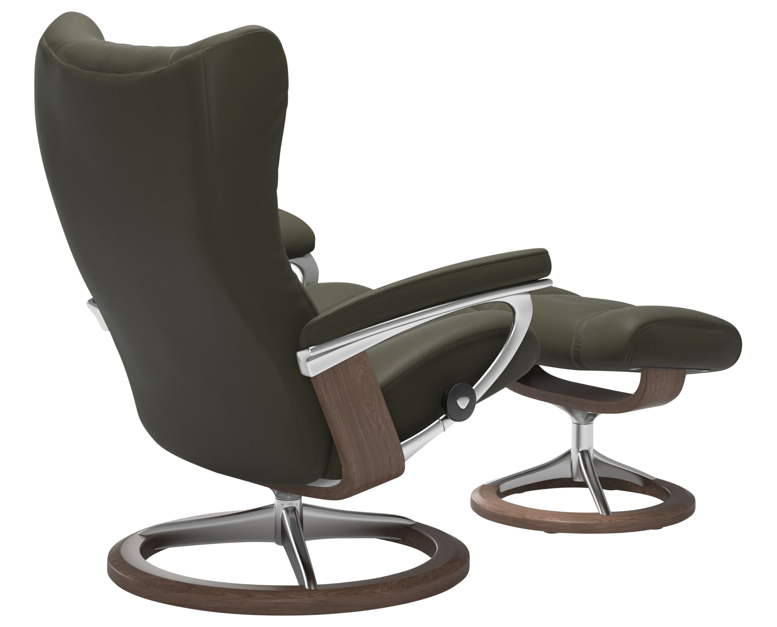 Paloma Leather Dark Olive L &amp; Walnut Base | Stressless Wing Signature Recliner | Valley Ridge Furniture