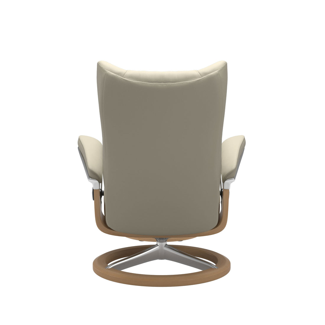 Stressless Wing Recliner Signature Base in Paloma Light Grey, Oak, back view