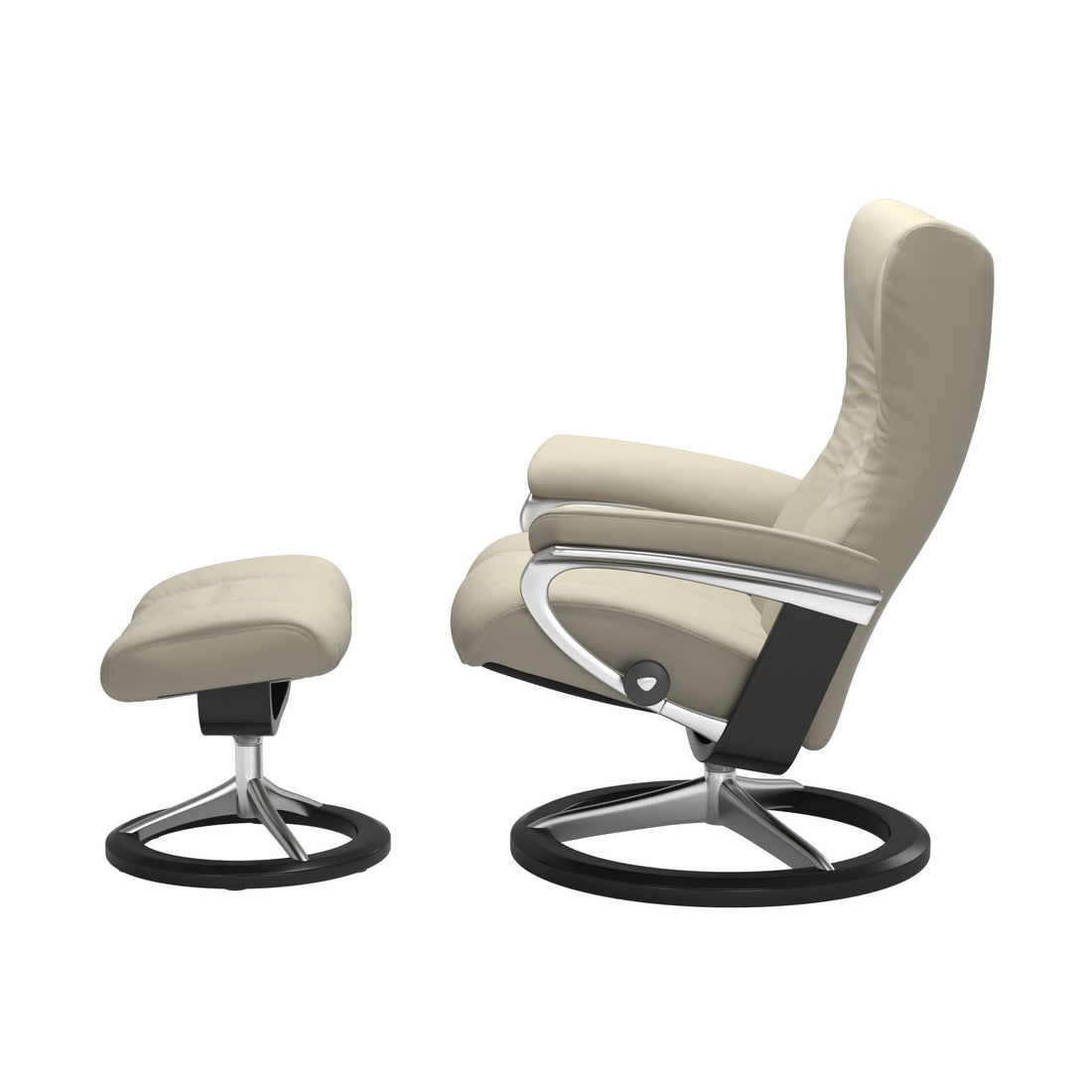 Stressless Wing Recliner Signature Base in Paloma Light Grey, Black, side view