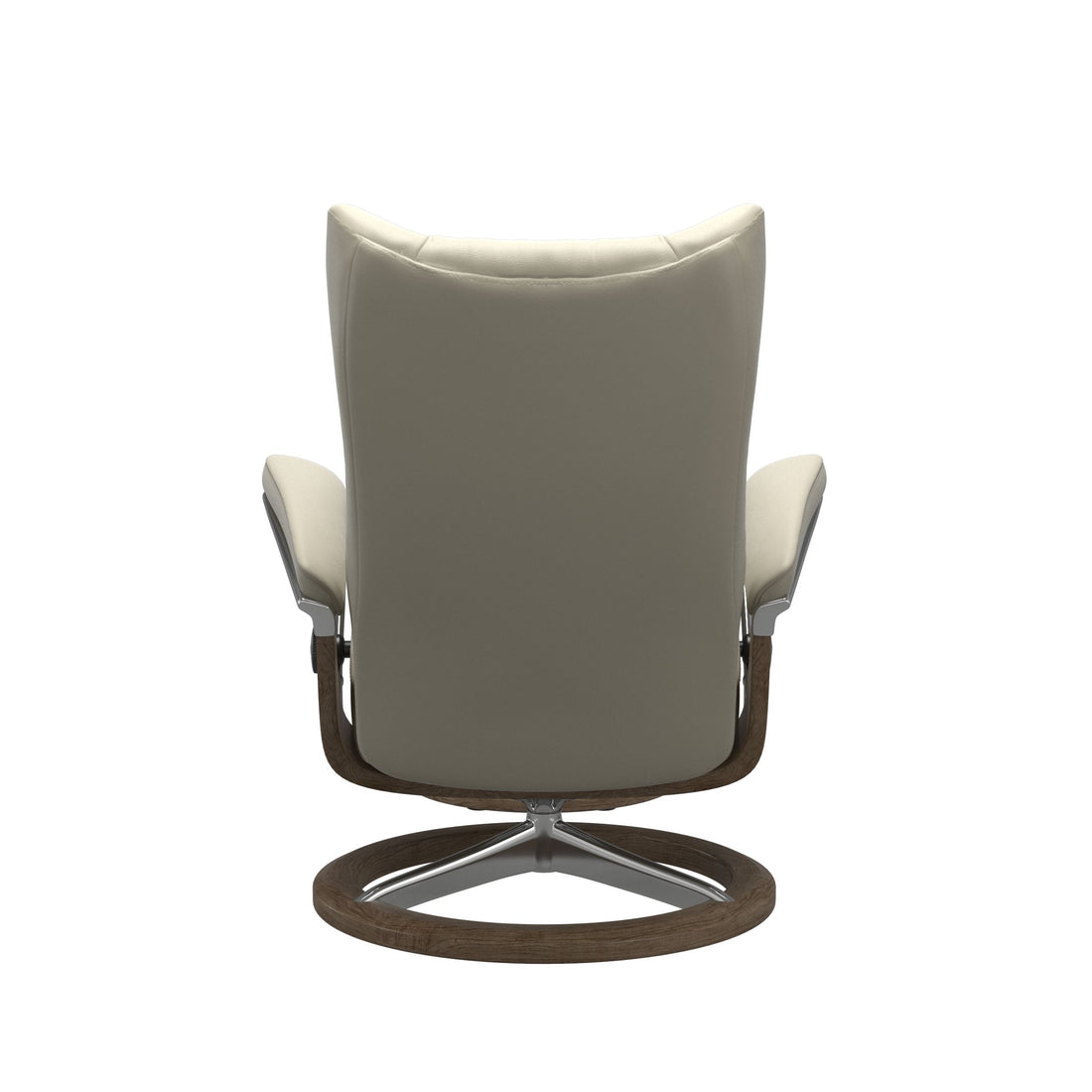 Stressless Wing Recliner Signature Base in Paloma Light Grey, Smoked Oak, back view