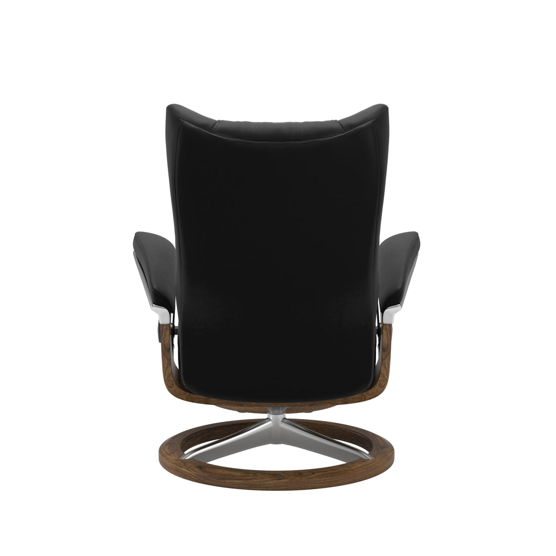 Stressless Wing Recliner Signature Base in Paloma Black, Teak, back view