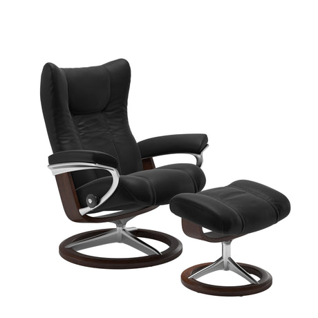 Wing Recliner - Signature Base - Paloma Black - Brown Wood