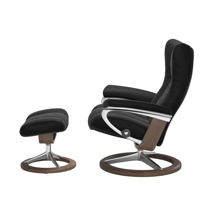 Wing Recliner - Signature Base - Paloma Black - Walnut Wood