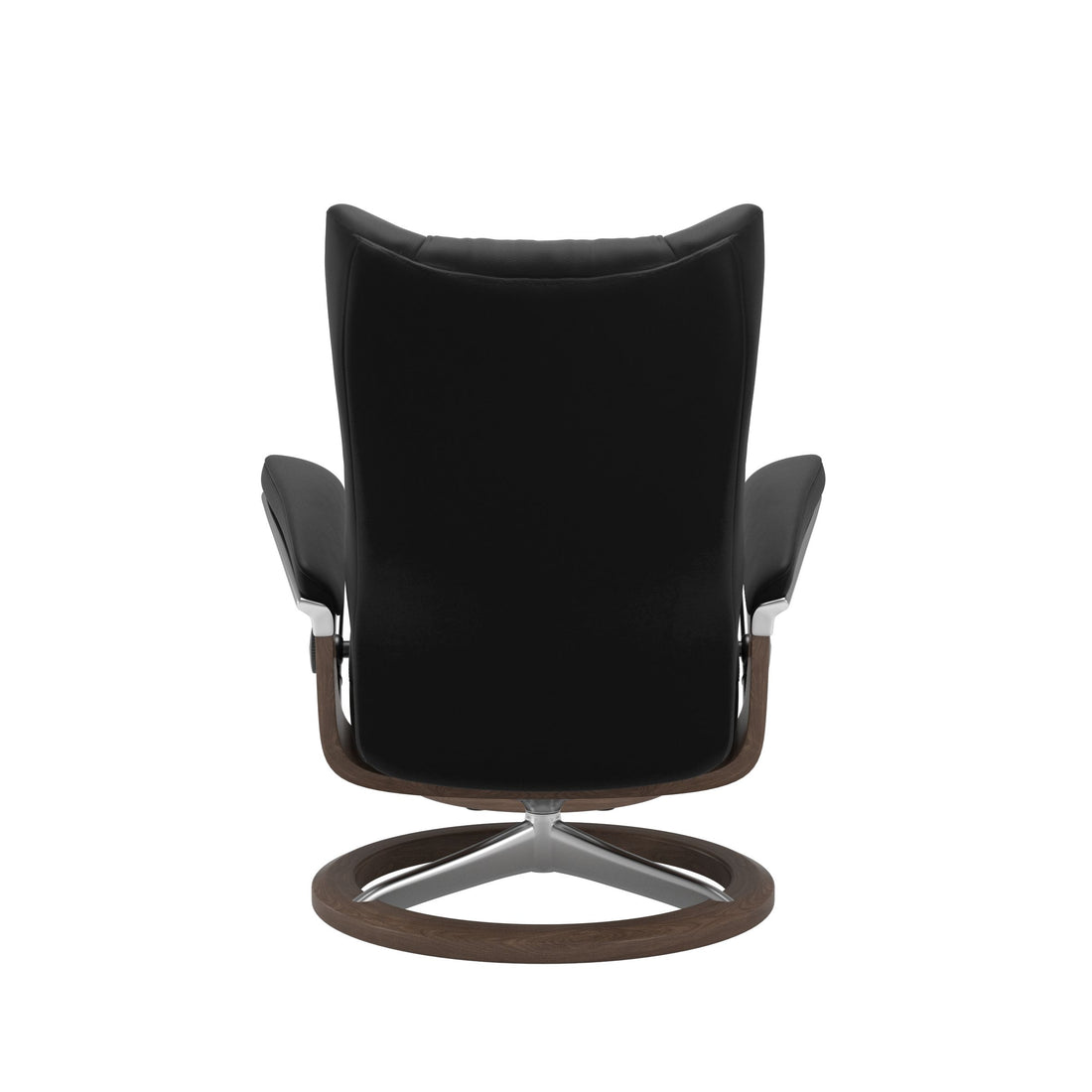Stressless Wing Recliner Signature Base in Paloma Black, Walnut, back view
