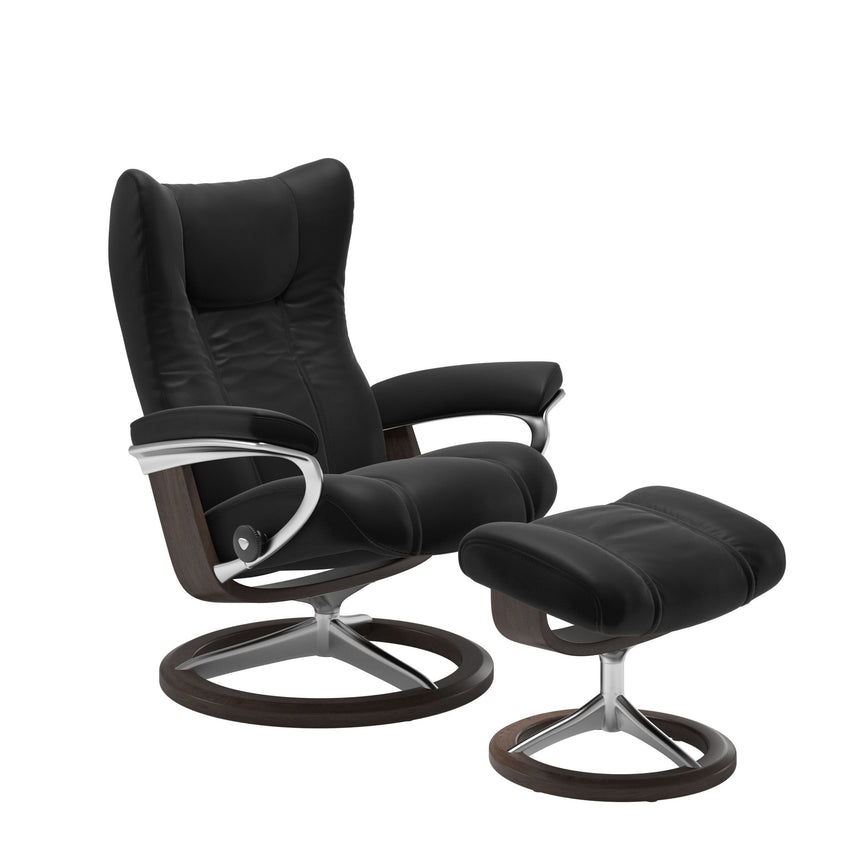 Wing Recliner - Signature Base - Paloma Black - Wenge Wood