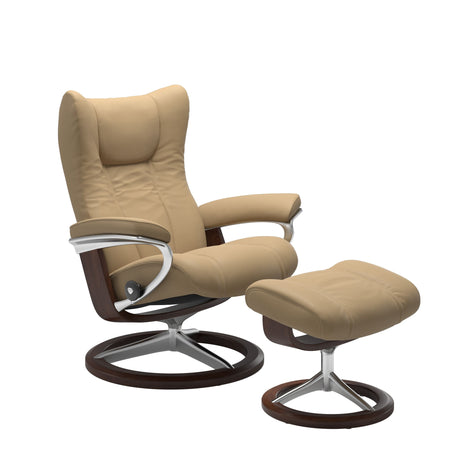 Wing Recliner - Signature Base - Paloma Sand - Brown Wood