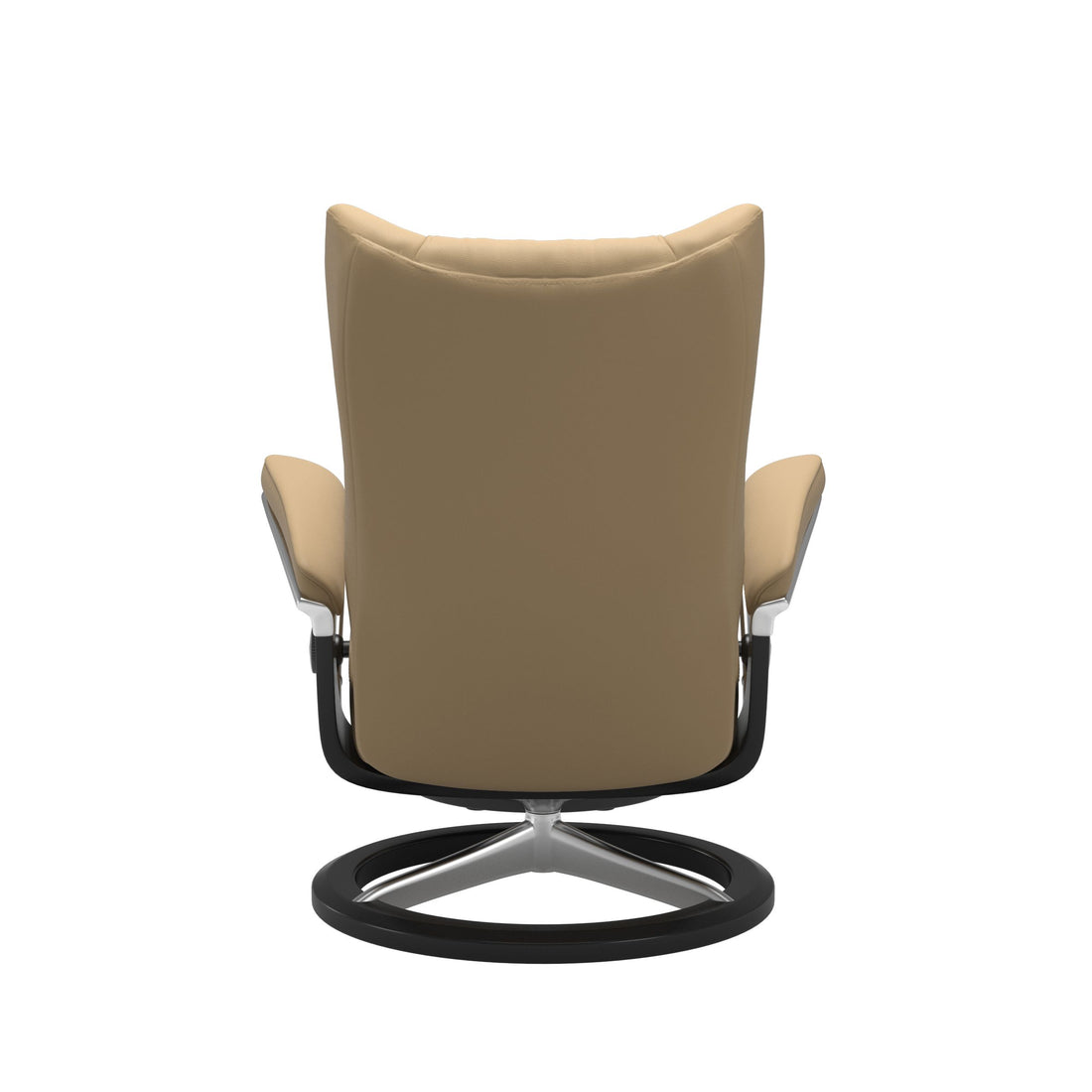 Stressless Wing Recliner Signature Base in Paloma Sand, Black, back view