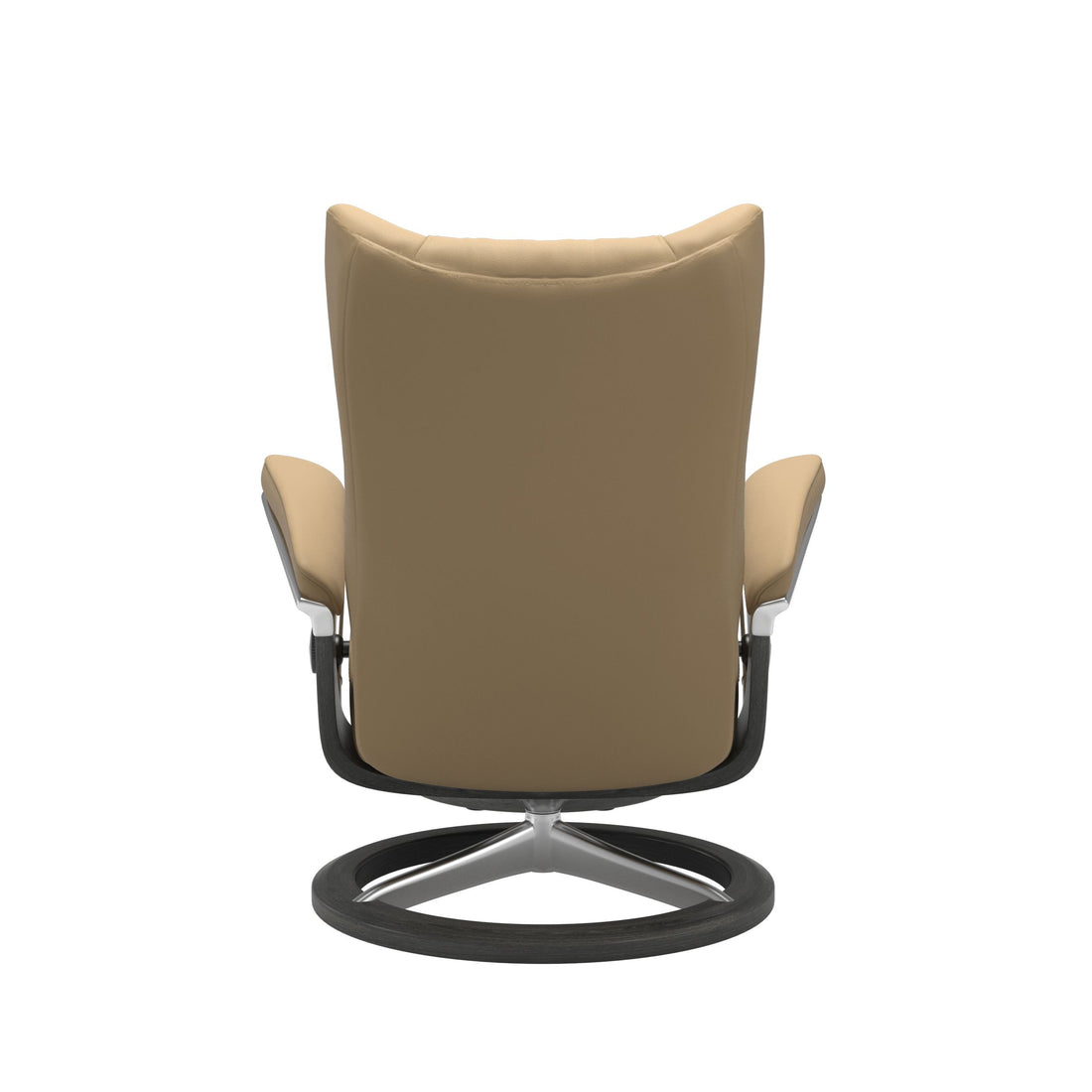 Stressless Wing Recliner Signature Base in Paloma Sand, Grey, back view