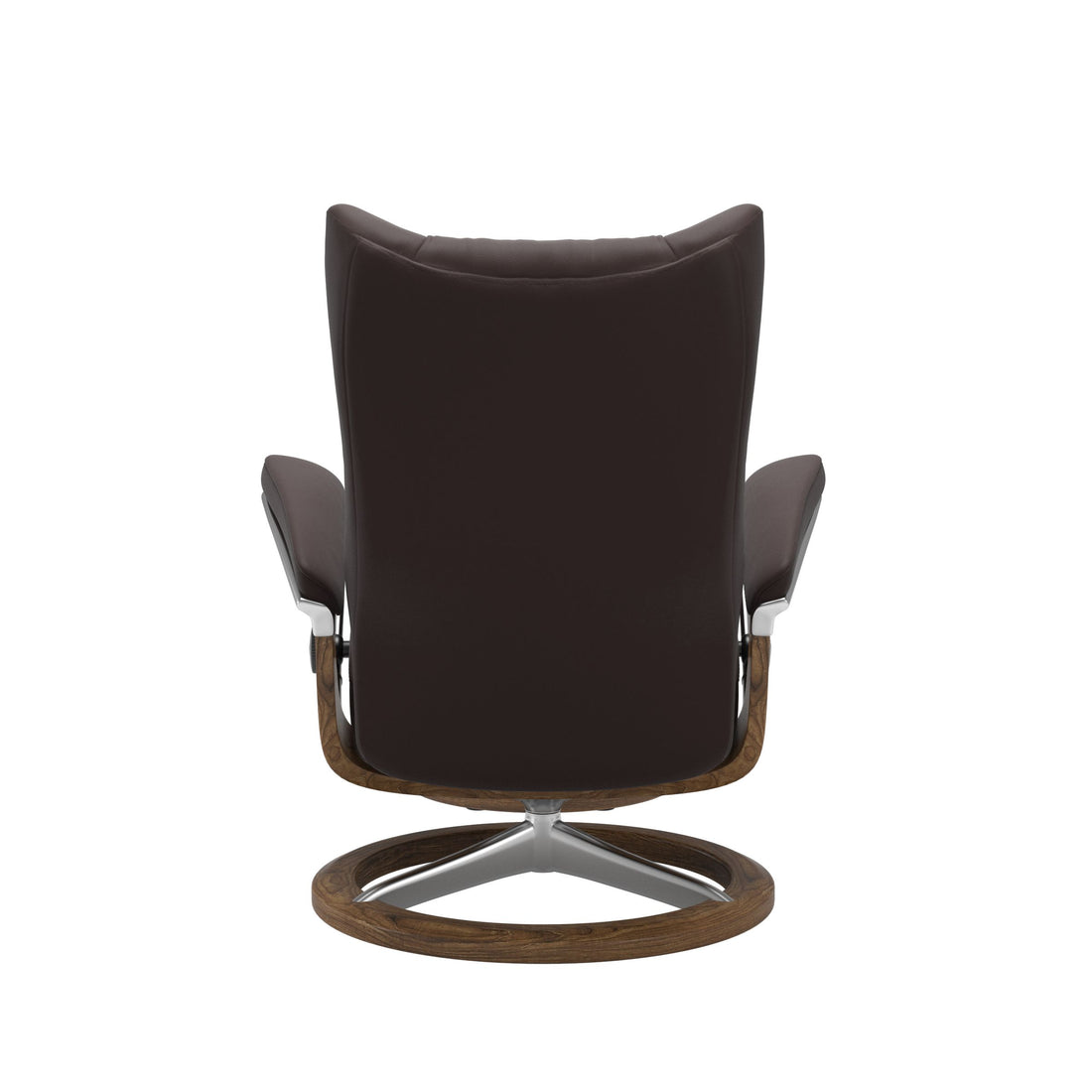 Stressless Wing Recliner Signature Base in Paloma Chocolate, Teak, back view