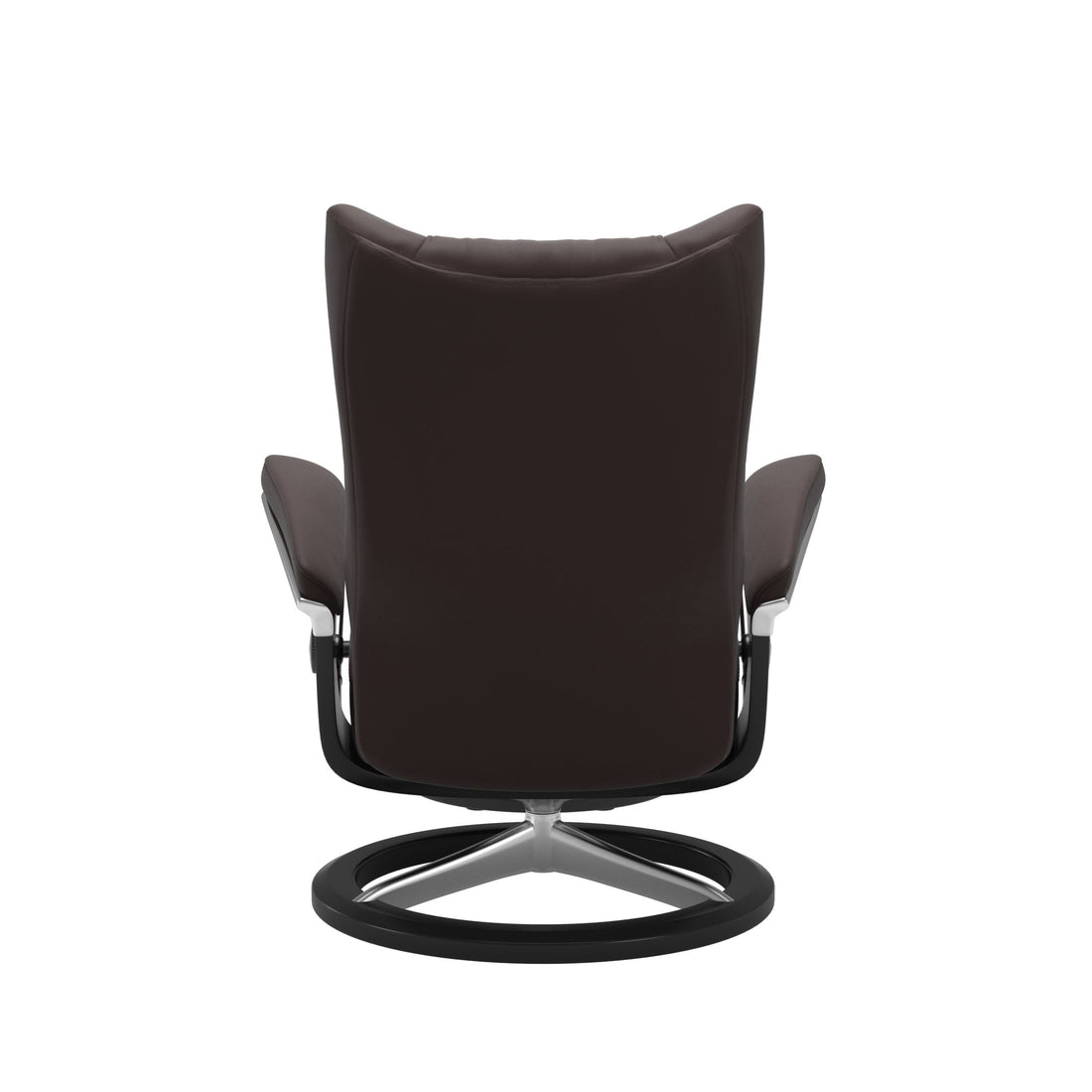 Stressless Wing Recliner Signature Base in Paloma Chocolate, Black, back view