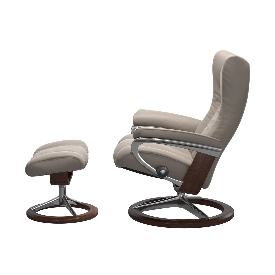 Stressless Wing Recliner Signature Base in Paloma Dark Mushroom, Brown, side view