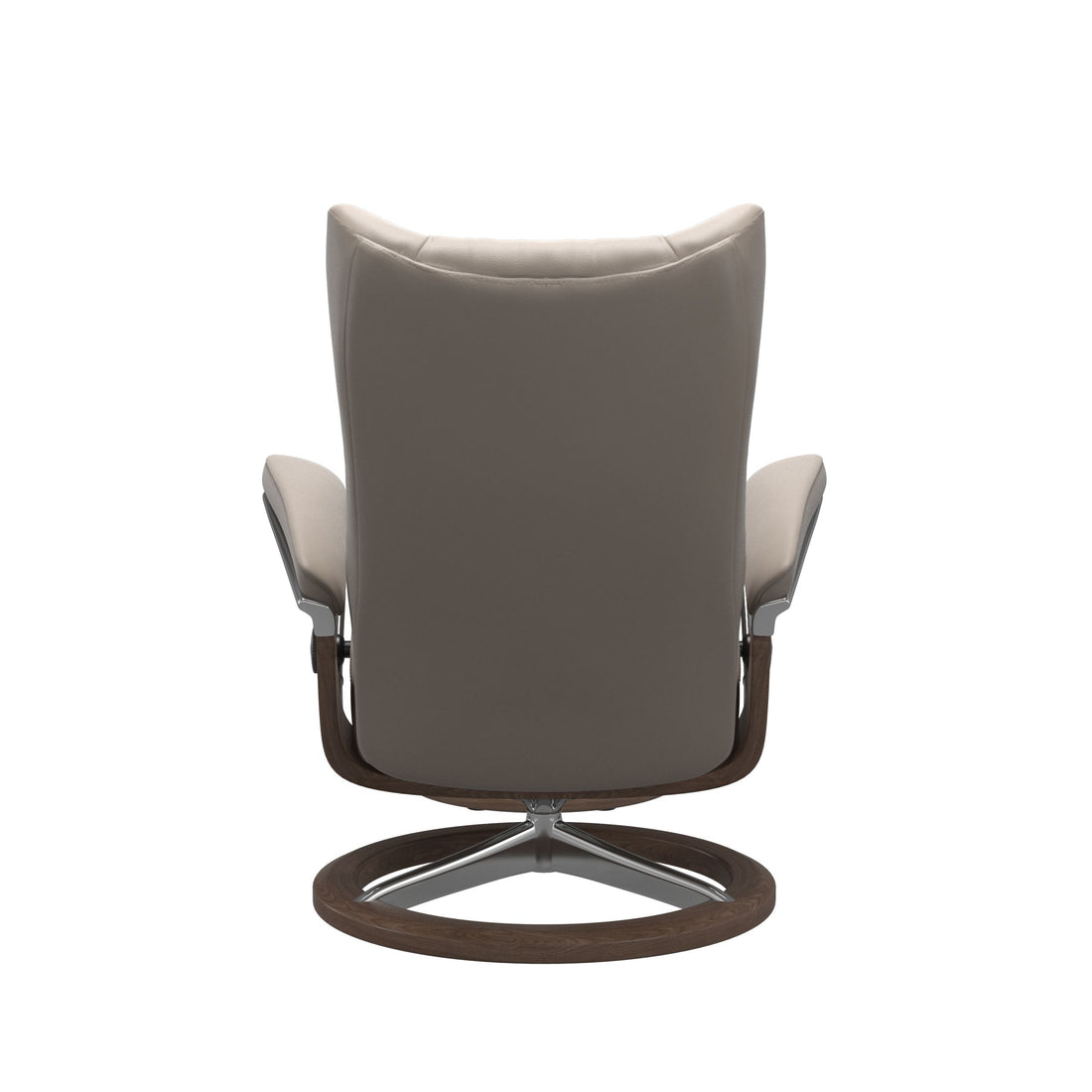Stressless Wing Recliner Signature Base in Paloma Dark Mushroom, Walnut, back view