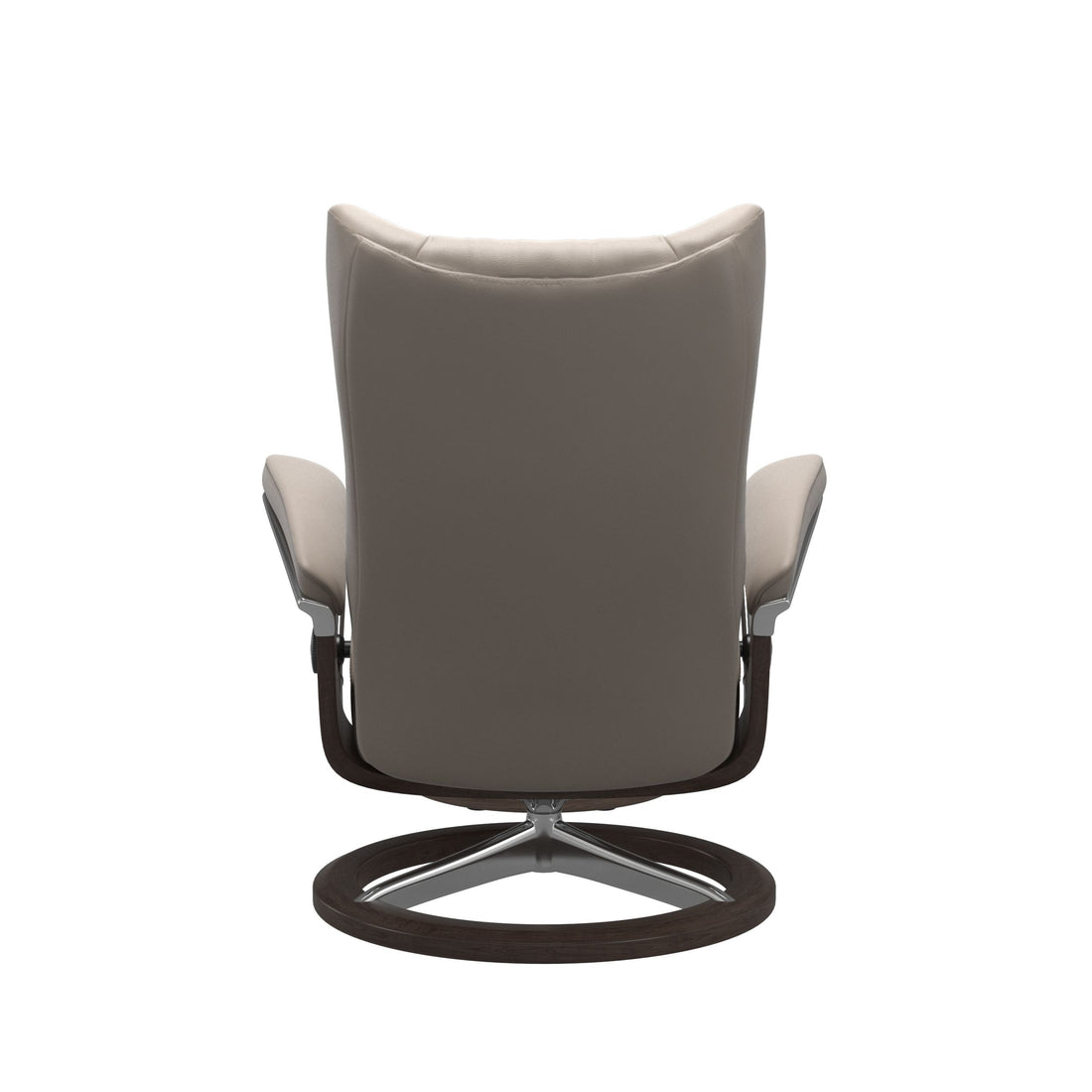 Stressless Wing Recliner Signature Base in Paloma Dark Mushroom, Wenge, back view