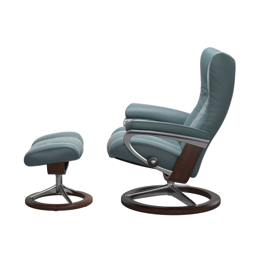 Wing Recliner - Signature Base - Paloma Teal Blue - Brown Wood