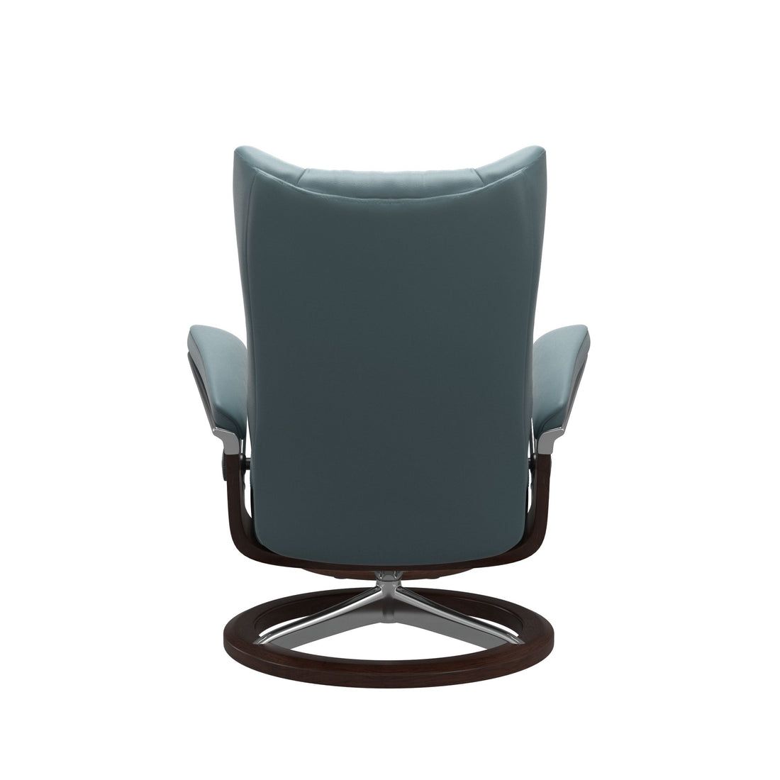 Stressless Wing Recliner Signature Base in Paloma Teal Blue, Brown, back view