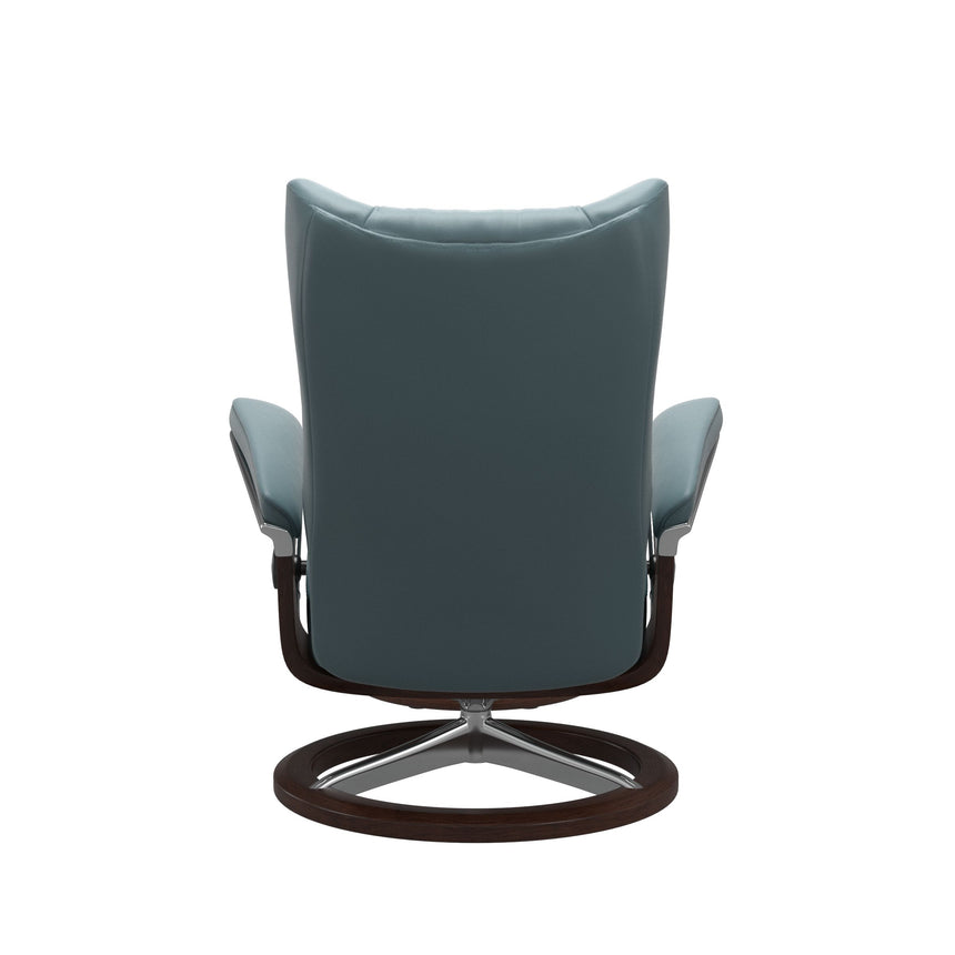 Wing Recliner - Signature Base - Paloma Teal Blue - Brown Wood