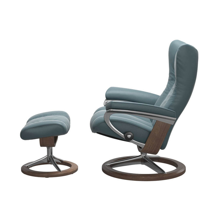 Wing Recliner - Signature Base - Paloma Teal Blue - Walnut Wood