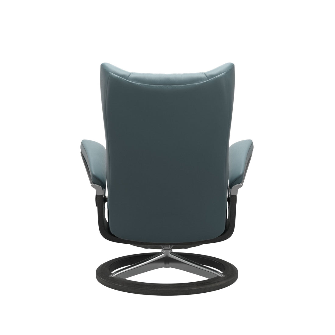 Stressless Wing Recliner Signature Base in Paloma Teal Blue, Grey, back view