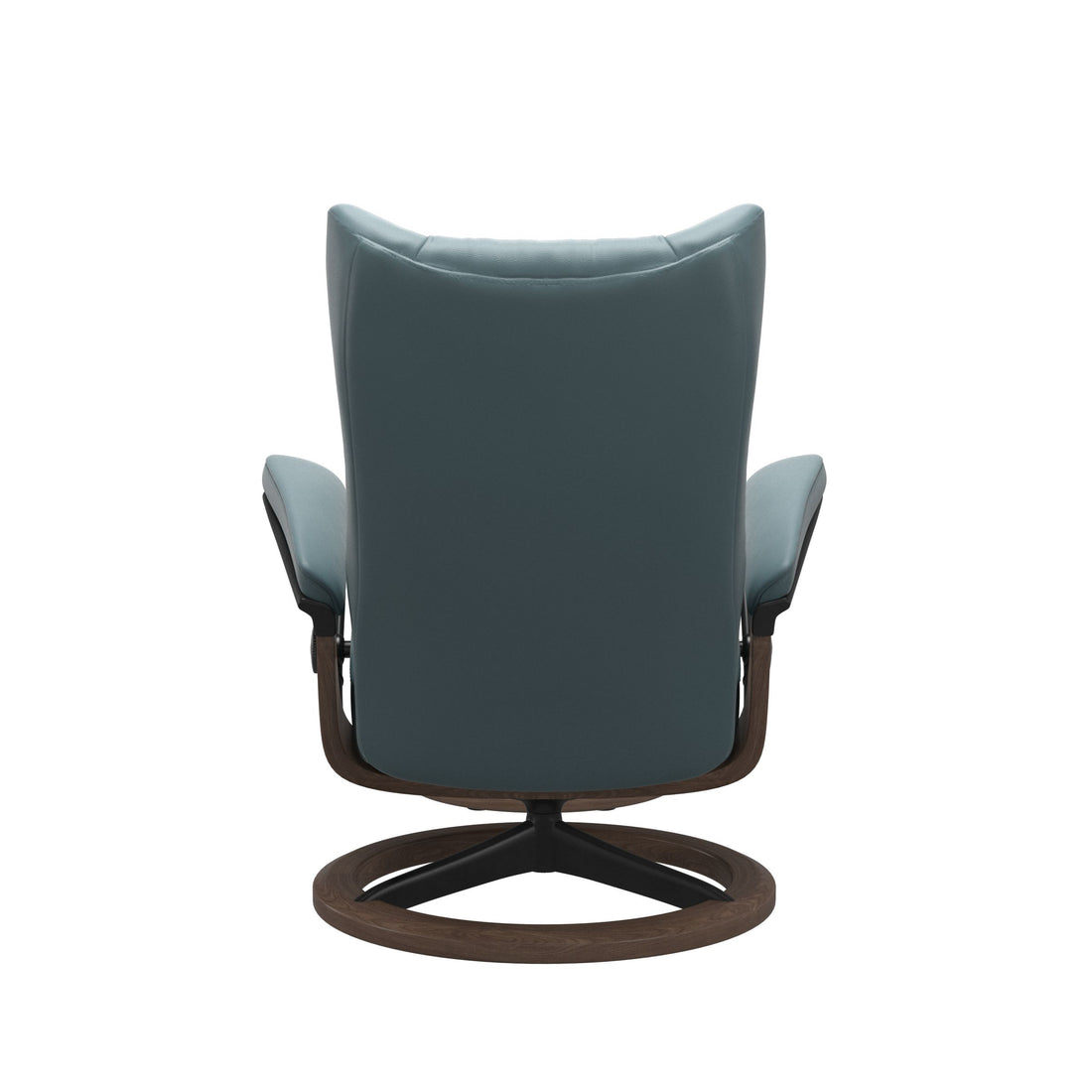 Stressless Wing Recliner Signature Base in Paloma Teal Blue, Walnut (with Matte Black), back view