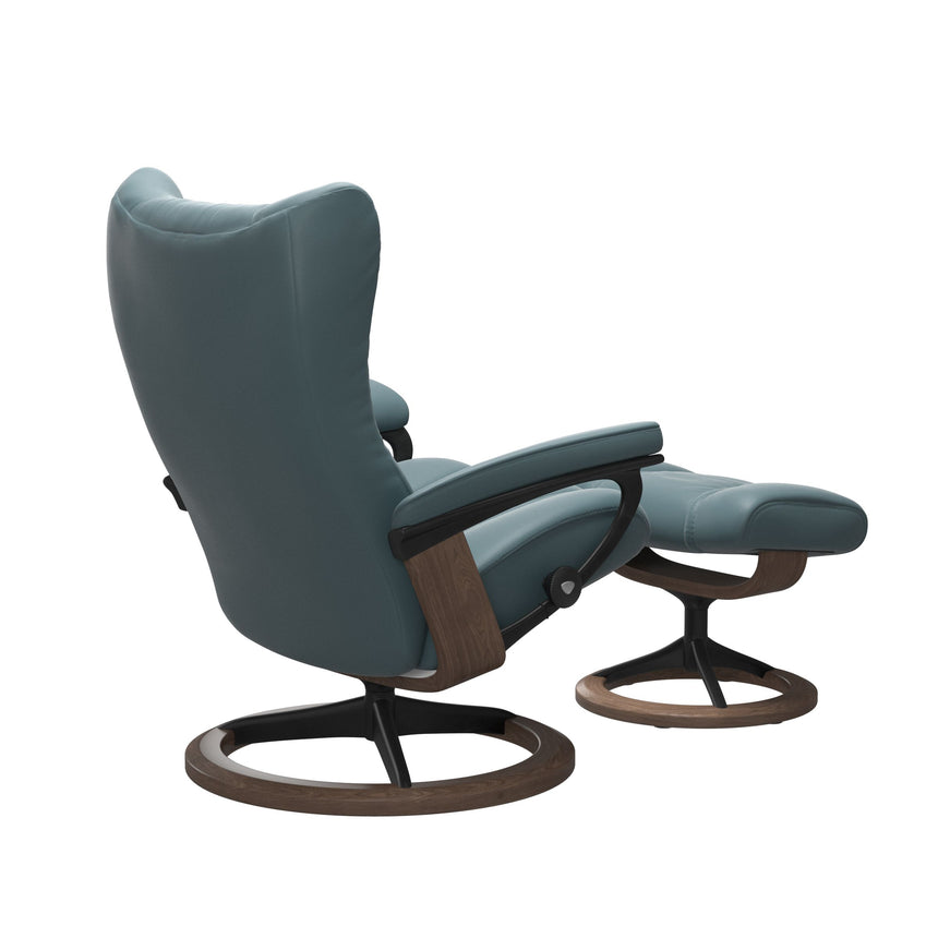 Wing Recliner - Signature Base - Paloma Teal Blue - Walnut (with Matte Black) Wood