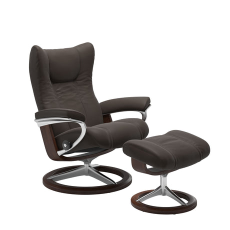 Wing Recliner - Signature Base - Paloma Chestnut - Brown Wood