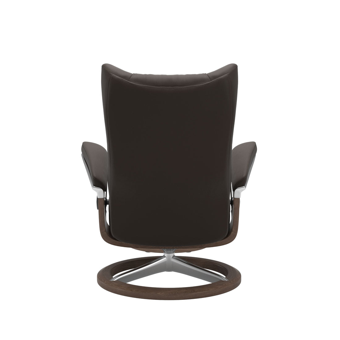 Stressless Wing Recliner Signature Base in Paloma Chestnut, Walnut, back view