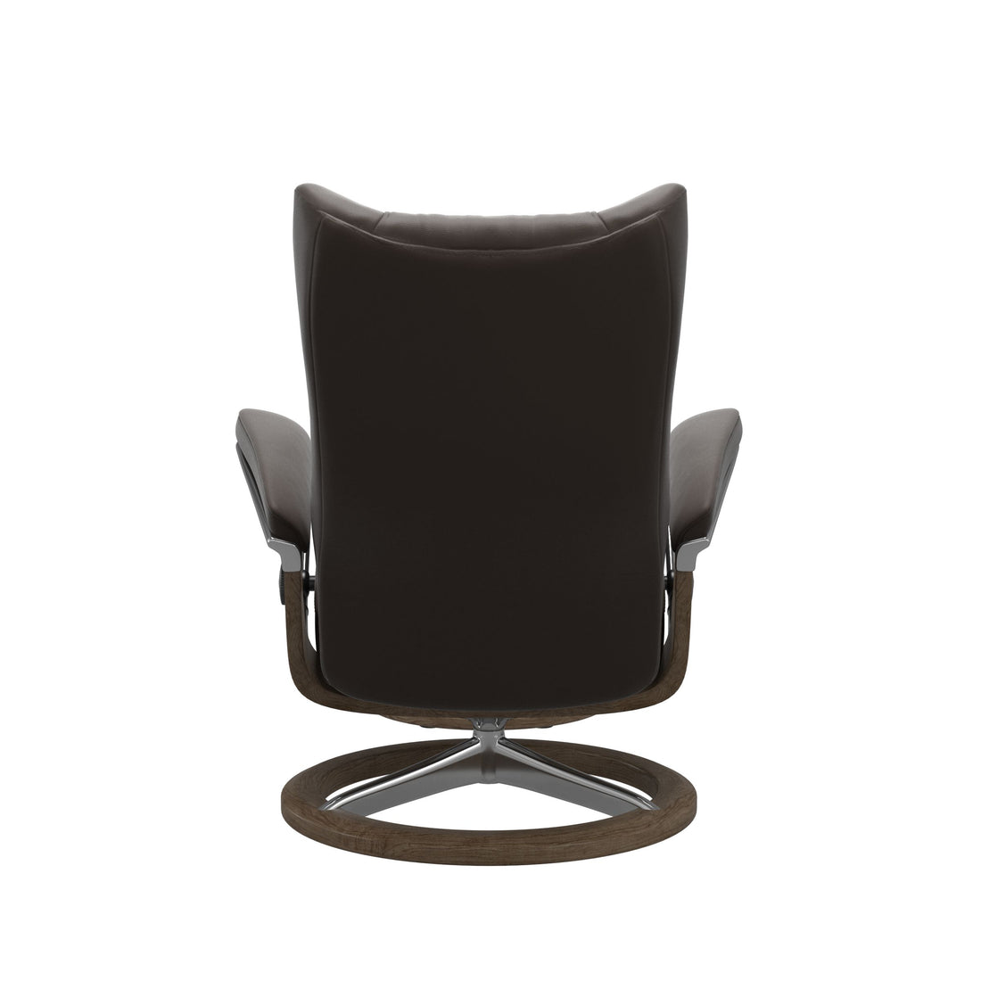 Stressless Wing Recliner Signature Base in Paloma Chestnut, Smoked Oak, back view