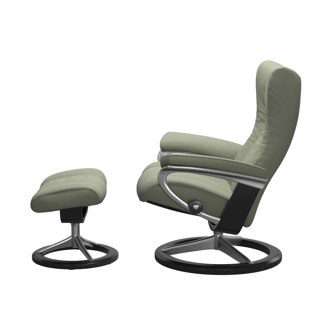 Stressless Wing Recliner Signature Base in Paloma Shadow Green, Black, side view