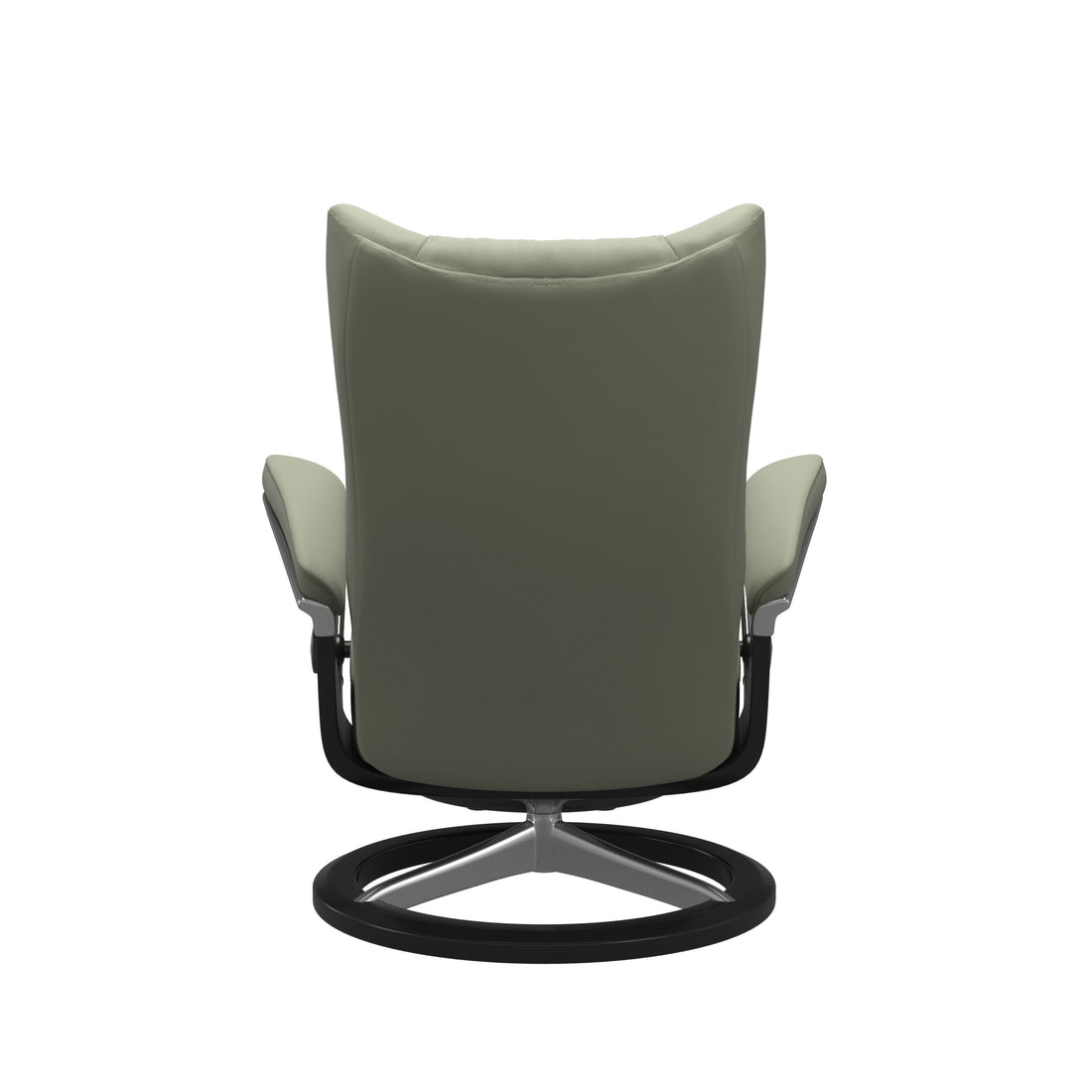 Stressless Wing Recliner Signature Base in Paloma Shadow Green, Black, back view