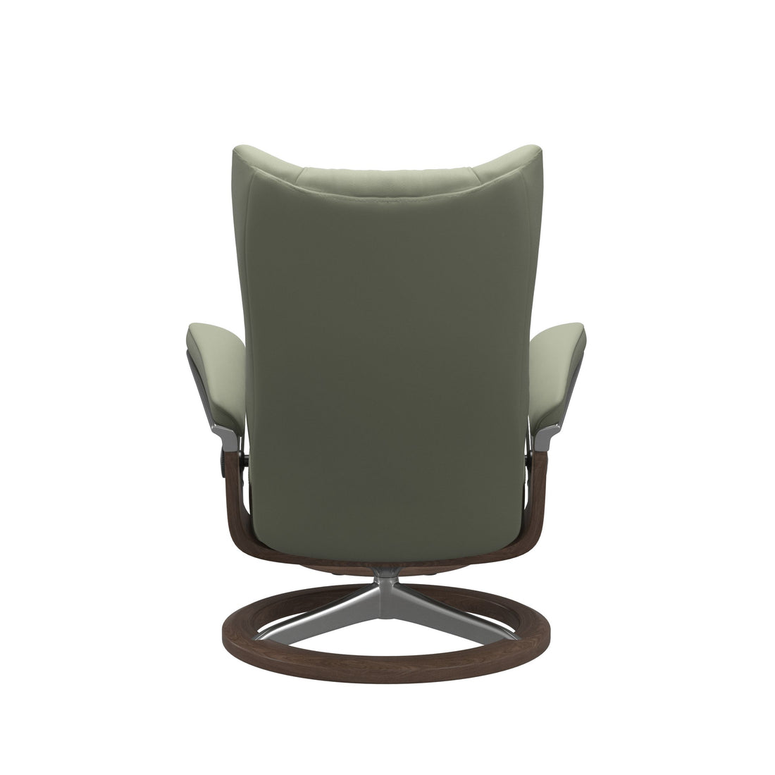 Stressless Wing Recliner Signature Base in Paloma Shadow Green, Walnut, back view