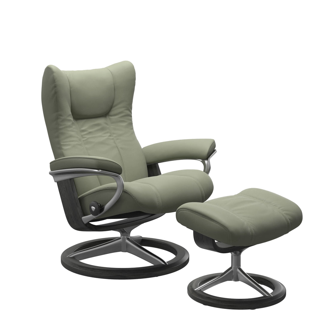 Stressless Wing Recliner Signature Base in Paloma Shadow Green, Grey, front view