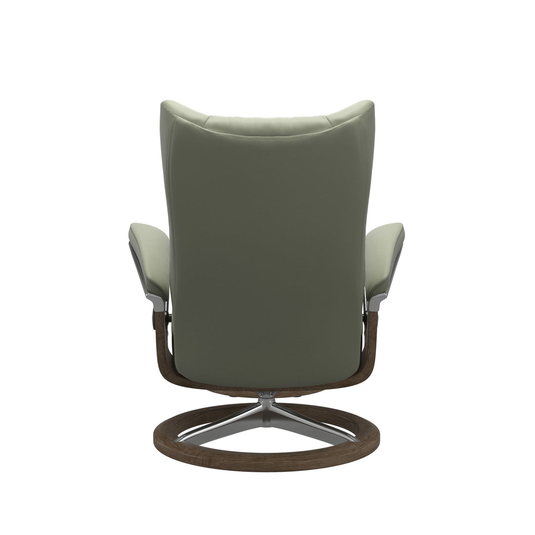 Stressless Wing Recliner Signature Base in Paloma Shadow Green, Smoked Oak, back view