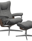 Paloma Leather Neutral Grey S/M/L & Walnut Base | Stressless Wing Signature Cross Base Recliner | Valley Ridge Furniture