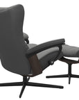 Paloma Leather Neutral Grey M & Wenge Base with Matte Black Arm Trim | Stressless Wing Signature Cross Base Recliner | Valley Ridge Furniture