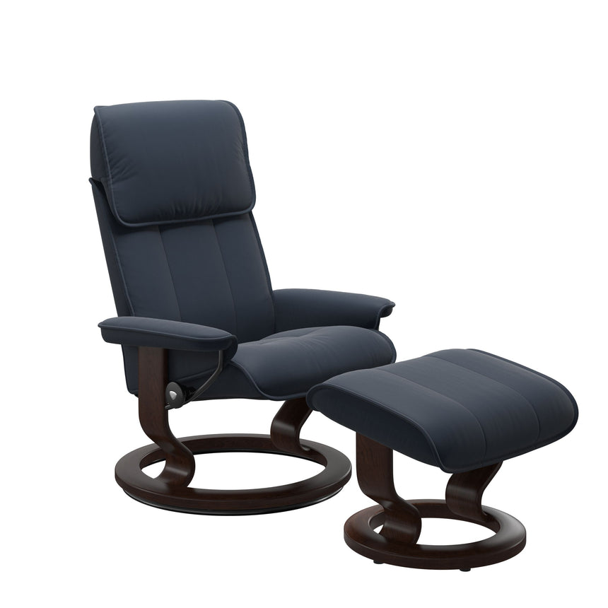 Admiral Recliner - Classic Base - Paloma Oxford Blue - Brown Wood