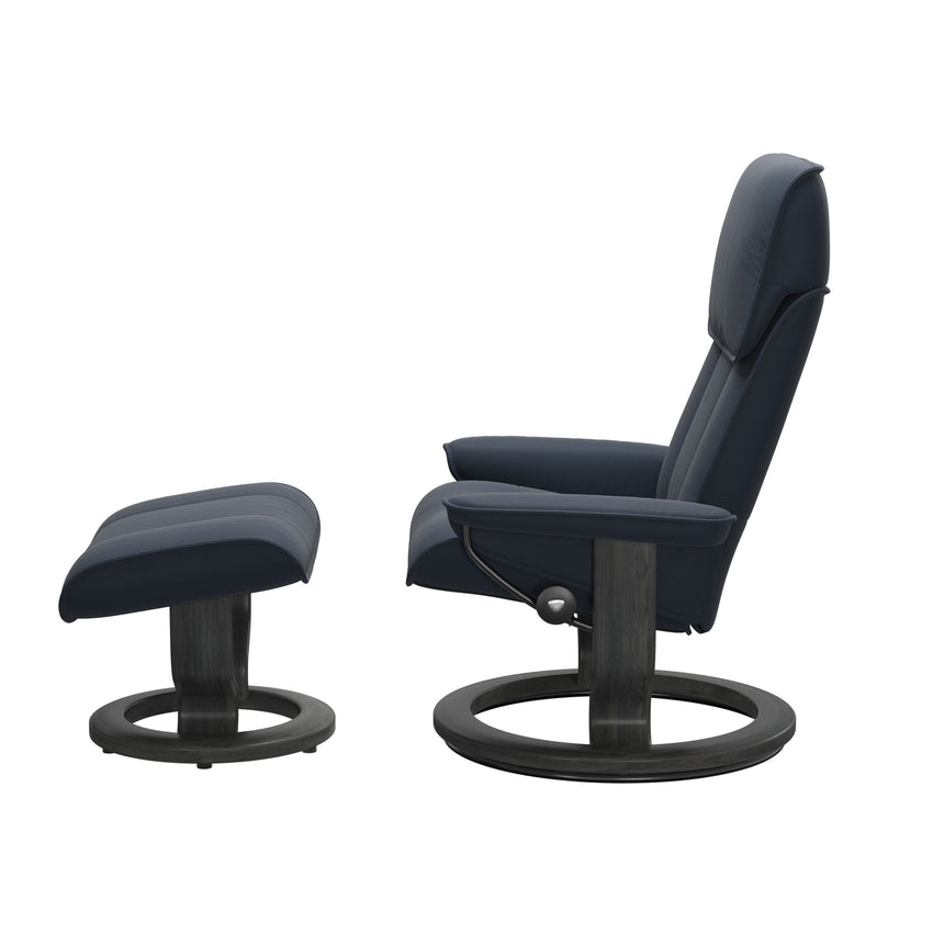 Admiral Recliner - Classic Base - Paloma Oxford Blue - Grey Wood