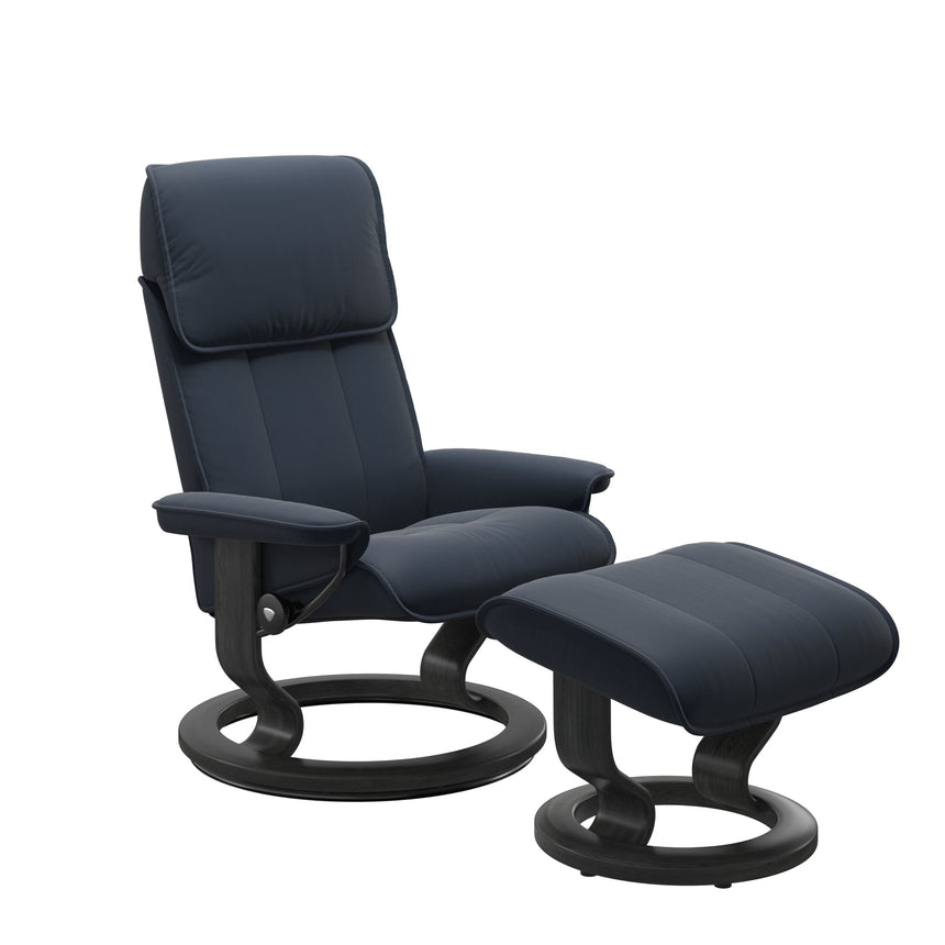 Admiral Recliner - Classic Base - Paloma Oxford Blue - Grey Wood