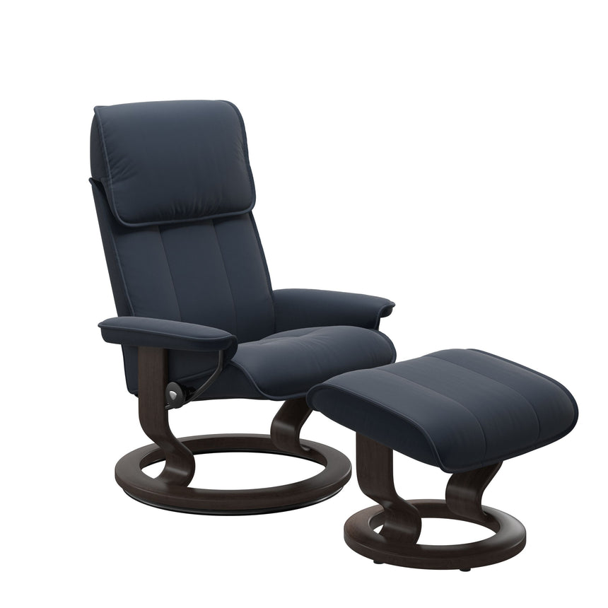 Admiral Recliner - Classic Base - Paloma Oxford Blue - Wenge Wood
