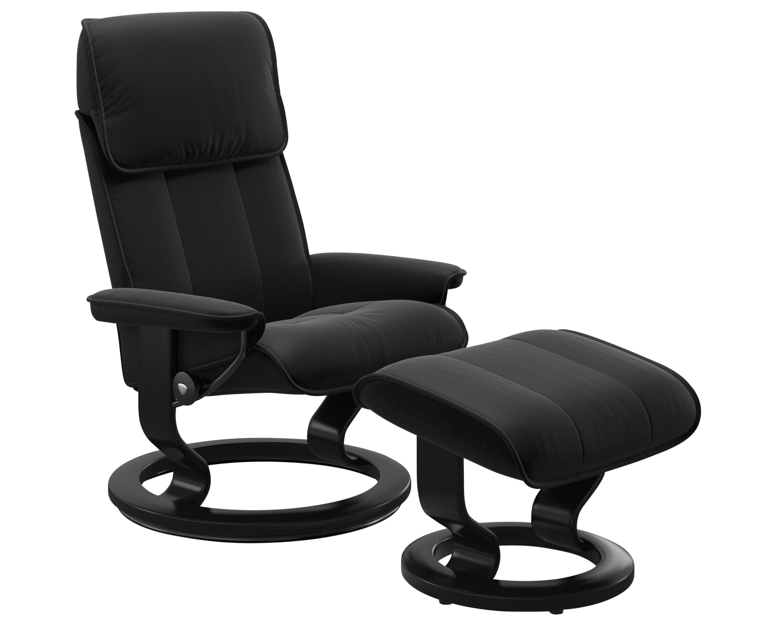 Paloma Leather Black M/L and Black Base | Stressless Admiral Classic Recliner | Valley Ridge Furniture