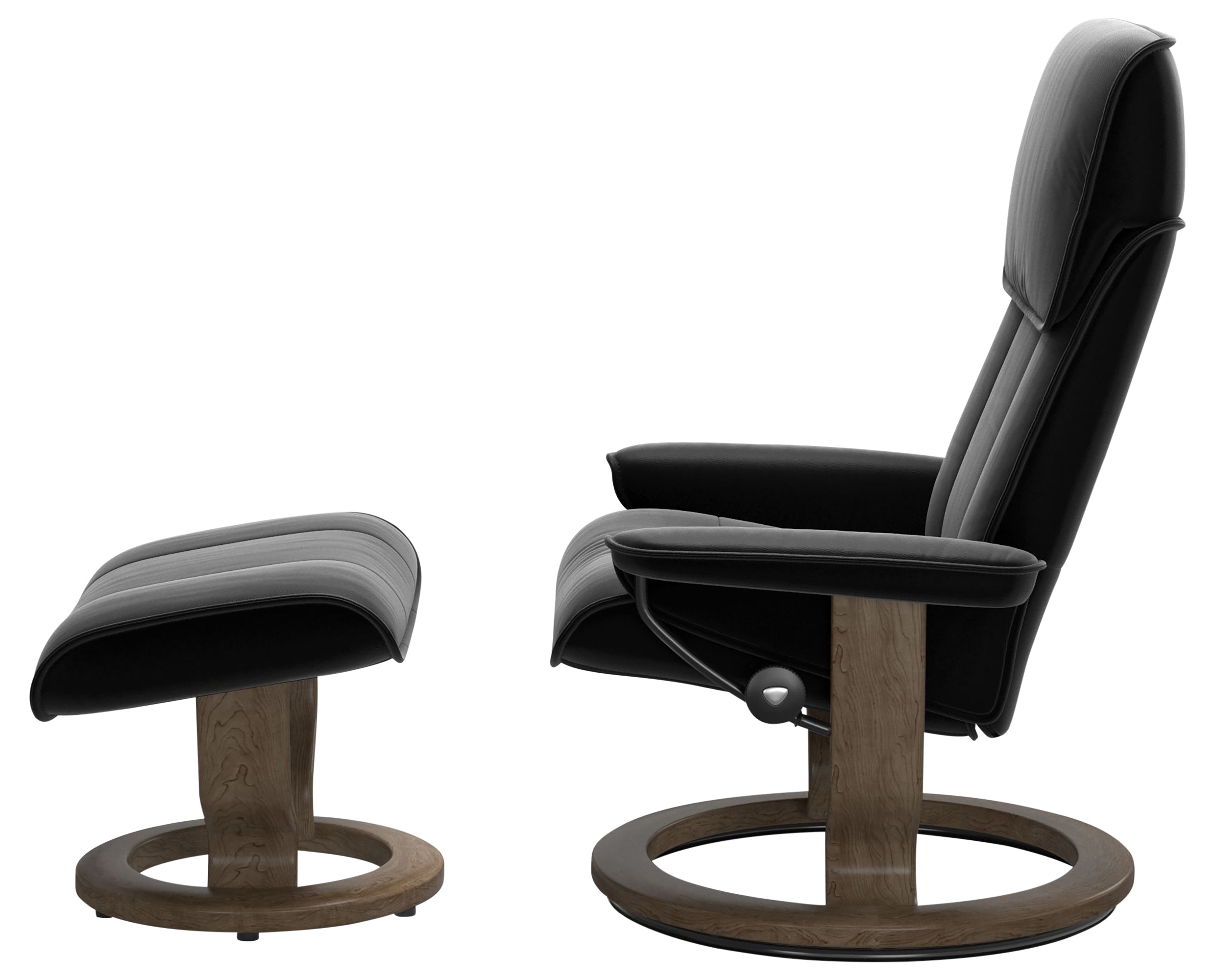 Paloma Leather Black M/L &amp; Smoked Oak Base | Stressless Admiral Classic Recliner | Valley Ridge Furniture