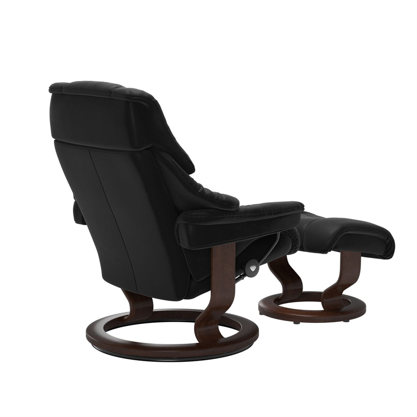 Reno Recliner - Classic Base - Paloma Black - Brown Wood