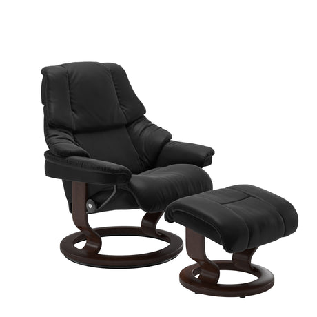 Reno Recliner - Classic Base - Paloma Black - Brown Wood