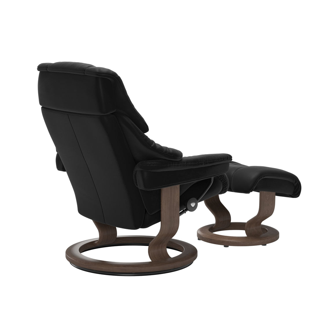 Stressless Reno Recliner Classic Base in Paloma Black, Walnut, rear three-quarter view