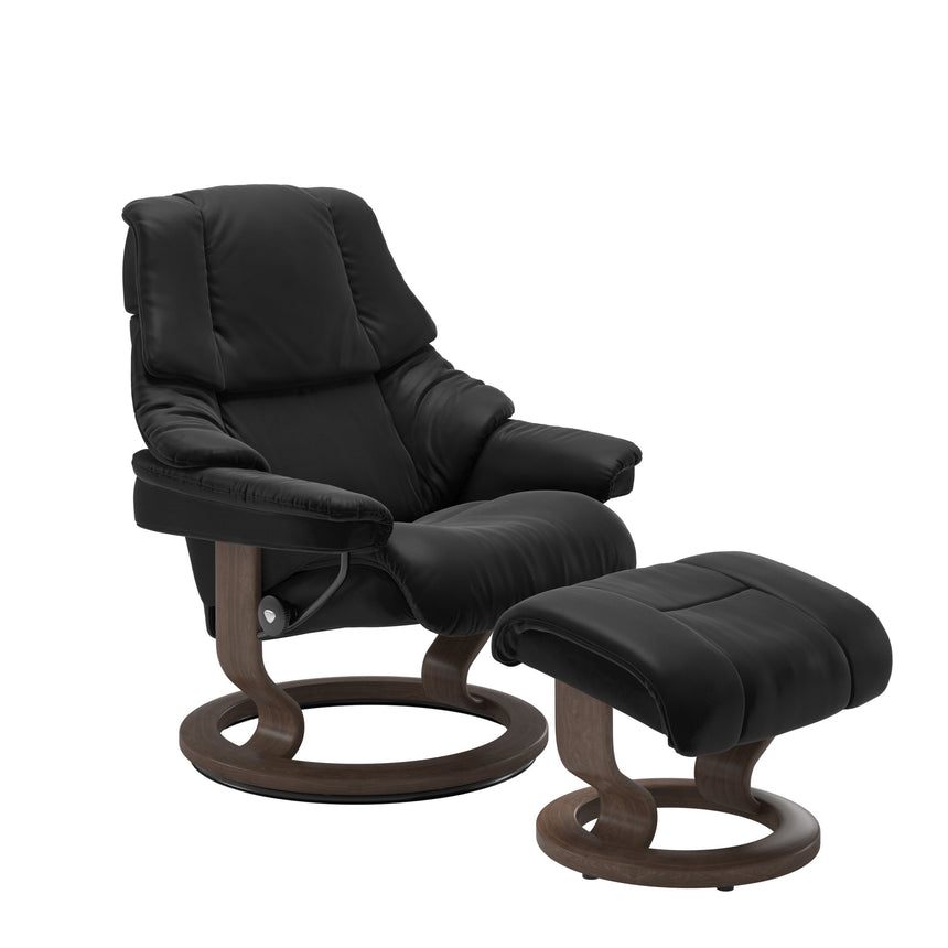 Reno Recliner - Classic Base - Paloma Black - Walnut Wood
