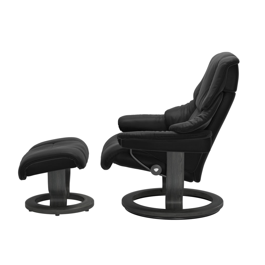 Stressless Reno Recliner Classic Base in Paloma Black, Grey, side view
