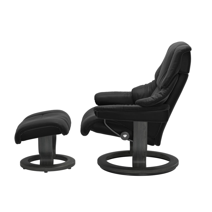 Reno Recliner - Classic Base - Paloma Black - Grey Wood