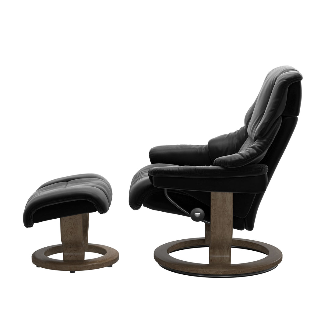 Stressless Reno Recliner Classic Base in Paloma Black, Smoked Oak, side view