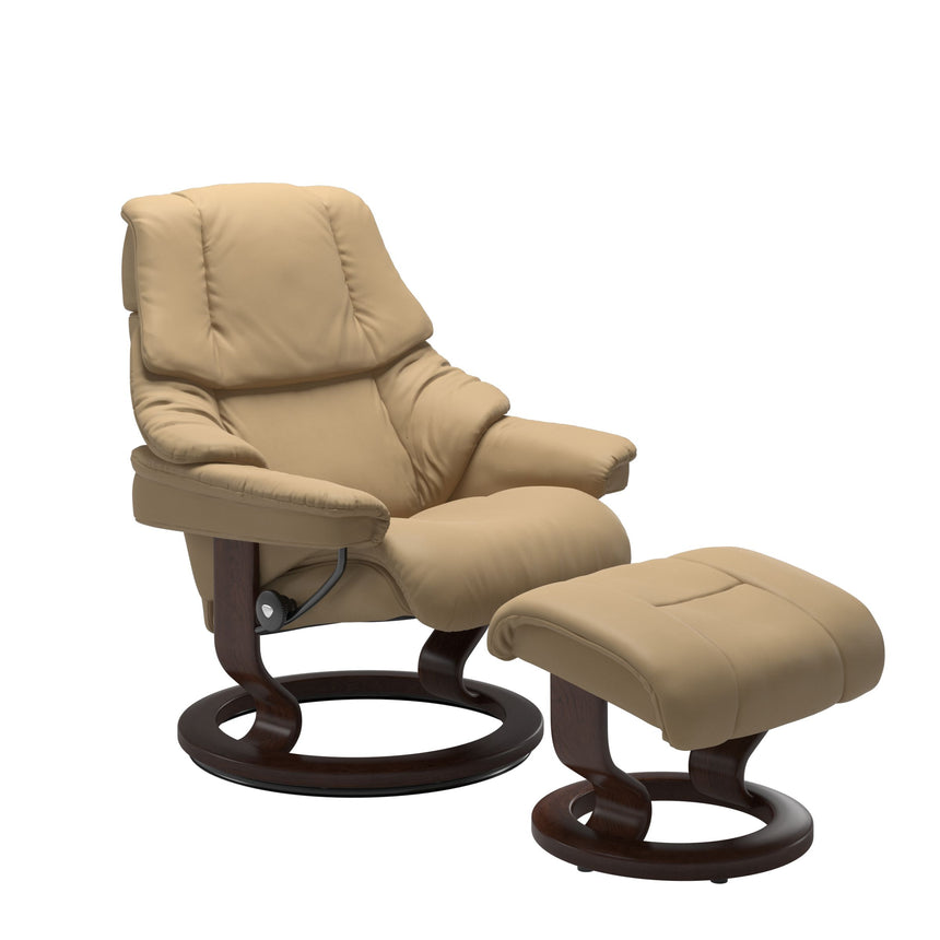 Reno Recliner - Classic Base - Paloma Sand - Brown Wood