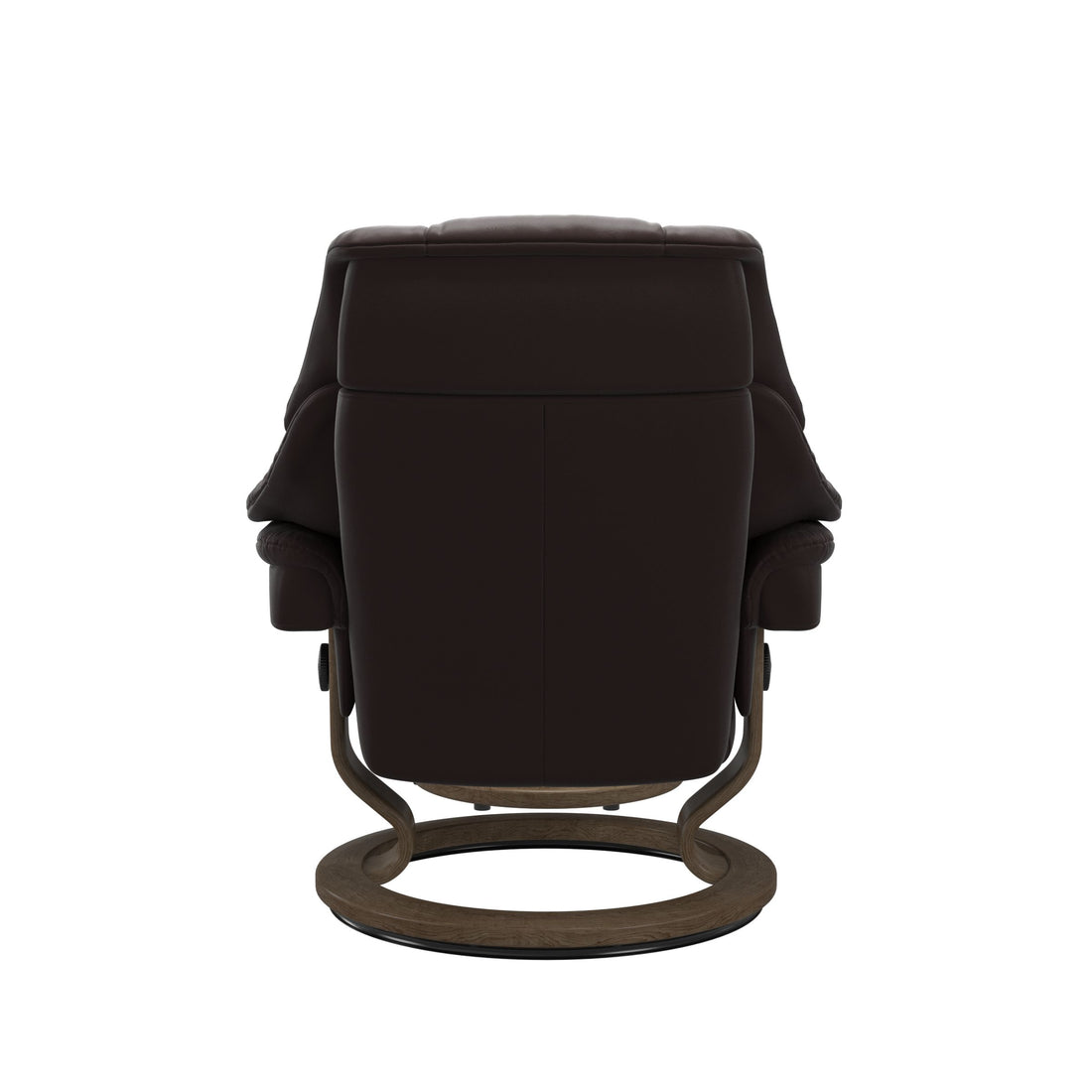 Stressless Reno Recliner Classic Base in Paloma Chocolate, Smoked Oak, back view